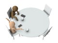 Two businessmen gathered at a round table and chatting openly. Have a chat during coffee break. 3d rendering.