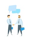 Two businessmen having a dialogue, conversation. Concept for banners, infographics or webpages. Flat vector illustration