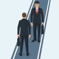Two businessmen meeting on narrow road