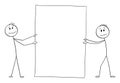 Two Businessmen or Men Holding Empty Paper, Vector Cartoon Stick Figure Illustration