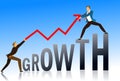 Two businessmen pulling business growth graph.