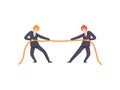 Two Businessmen Pulling Opposite Ends of Rope, Business Competition, Rivalry Between Colleagues, Office Workers