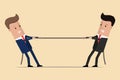 Two businessmen are pulling rope, business competitive concept. Symbol of competition in business. Vector Illustration Royalty Free Stock Photo