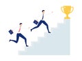 Two businessmen running career ladder vector illustration.