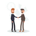 Two businessmen shake hands color flat illustration