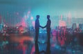Two Businessmen Shaking Hands in Front of City Background Royalty Free Stock Photo