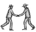 Two businessmen shaking hands at the meeting. Doodle abstract illustration