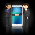 Two businessmen shaking hands and smart phone