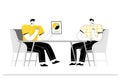 Two businessmen are sitting at the table and discussing a new project. Meeting of colleagues Royalty Free Stock Photo