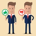 Two businessmen with thumbs up and thumb down. Vector illustration Royalty Free Stock Photo