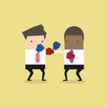 Two businessmen wearing boxing gloves fighting. Royalty Free Stock Photo