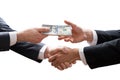 Two Businesspeople Shaking Hands And Receiving Banknote Royalty Free Stock Photo