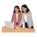 Two businesswomen collaborating on laptop in office environment teamwork and communication concept Royalty Free Stock Photo