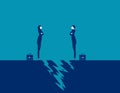 Two businesswomen face each other in front of the crack. Business partner vector illustration