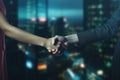 Two businesswomen handshake. Generative AI