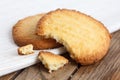 Two butter biscuits on napkin and wood. Royalty Free Stock Photo