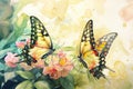 Two Butterflies Flying Over Flowers Royalty Free Stock Photo