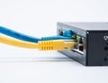 Two cables connected to the router Royalty Free Stock Photo