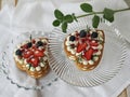 Two cakes in the shape of a heart for Valentine`s Day on a white background Royalty Free Stock Photo