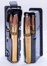 Two 30.06 caliber rifle magazines loaded with bullets for deer hunting Royalty Free Stock Photo