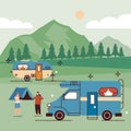two campers and people Royalty Free Stock Photo