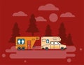two campers in red landscape Royalty Free Stock Photo