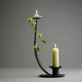 Whiplash Curves: A Unique Metal Candle Holder With Green Leaves