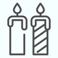 Two candles line icon. Candlelight vector illustration isolated on white. Flame outline style design, designed for web