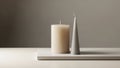 Is a wide cylindrical beige pillar while the right candle is a Royalty Free Stock Photo