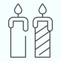 Two candles thin line icon. Candlelight vector illustration isolated on white. Flame outline style design, designed for