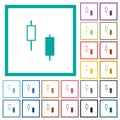 Two candlesticks flat color icons with quadrant frames