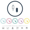 Two candlesticks flat color icons in round outlines