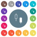 Two candlesticks flat white icons on round color backgrounds