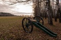 Two canons at the Brill battlefield for the reconstruction the 1812battle of the Berezina at the Berezina river , Belarus. Royalty Free Stock Photo