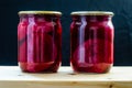 Red marinated beetroot in a glass jars Royalty Free Stock Photo