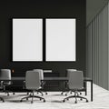 Two canvases on wall in black and white meeting room Royalty Free Stock Photo