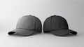 Two caps in different angles on a monochrome background. Mock up, material for mounting and presentation of logos Royalty Free Stock Photo