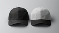 Two caps in different angles on a monochrome background. Mock up, material for mounting and presentation of logos Royalty Free Stock Photo