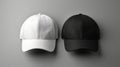 Two caps in different angles on a monochrome background. Mock up, material for mounting and presentation of logos Royalty Free Stock Photo