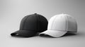 Two caps in different angles on a monochrome background. Mock up, material for mounting and presentation of logos Royalty Free Stock Photo