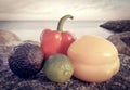 Two capsicums with lemon and avocado Royalty Free Stock Photo