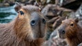Two capybaras are looking at the camera Royalty Free Stock Photo
