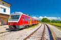 A two-car diesel multiple unit series regional train of the Slovenian Railways Royalty Free Stock Photo