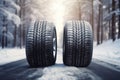 Wheels on Winter Road Royalty Free Stock Photo