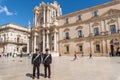 Ortigia/ Syracuse Sicily/ Italy - october 04 2019: Two Carabinieri watch over the cathedral square of Syracuse Sicily