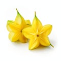 Two Carambola Fruits On White Background - Karol Bak Style