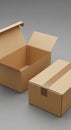 Two cardboard boxes are displayed against a gray background. One box is open, Royalty Free Stock Photo
