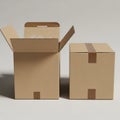 Two cardboard boxes are displayed on a flat surface. The box on the left is open, Royalty Free Stock Photo