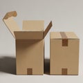 Two cardboard boxes are displayed side by side. The box on the left is open, exposing Royalty Free Stock Photo