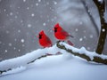 Two Cardinals together in the Snow Royalty Free Stock Photo